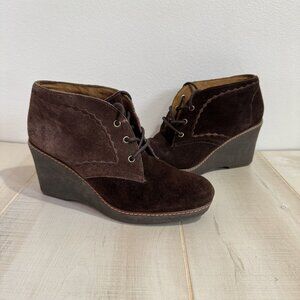 Naturalizer Wedge Booties 9M Brown Kaitlyn Rubber Lace Up Ankle Western